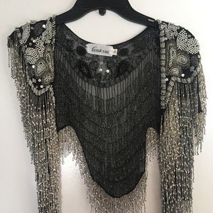 Vintage Black beaded silk Shaw
